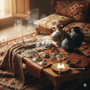 "Marketplace artisanale Maroc présentant l’artisanat marocain : tapis tissés main, poterie, bijoux amazighs et broderies, alliant tradition et digital avec Win by Win